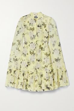 Constantine Cape-effect Floral-print Silk-voile Mini Dress - Pastel yellow