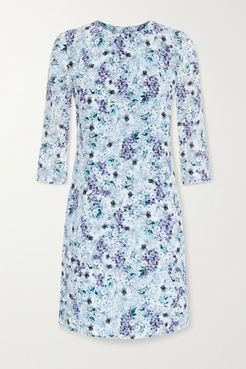 Emma Floral-print Silk Crepe De Chine Mini Dress - Blue