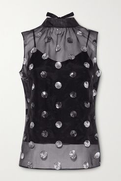 Koren Tie-neck Polka-dot Sequined Silk-chiffon Top - Black