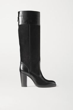 Emma Leather And Suede Knee Boots - Black