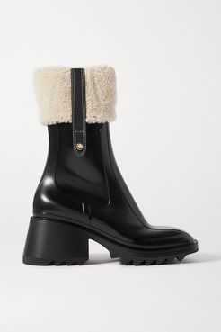 Betty Shearling And Leather-trimmed Rubber Ankle Boots - Black