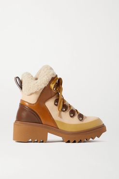 Shearling And Rubber-trimmed Leather Ankle Boots - Brown