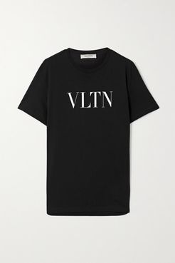 Printed Cotton-jersey T-shirt - Black