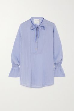 Pussy-bow Crinkled Cotton And Silk-blend Shirt - Blush
