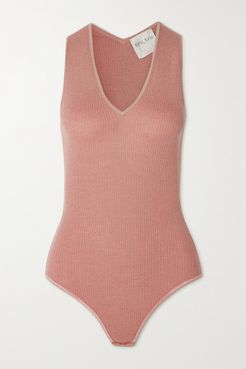 Ribbed Metallic Wool-blend Bodysuit - Blush