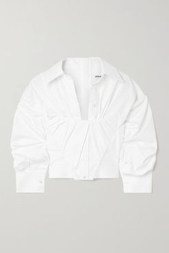 Gathered Cropped Cotton-poplin Shirt - White
