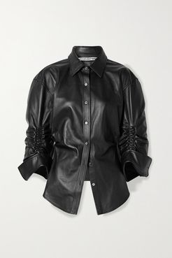 Ruched Leather Shirt - Black