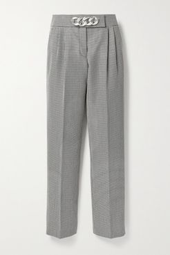 Chain-embellished Houndstooth Wool-blend Straight-leg Pants - Black