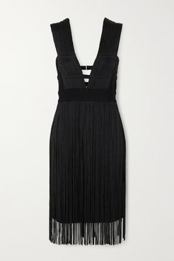 Fringed Cutout Stretch-knit Dress - Black