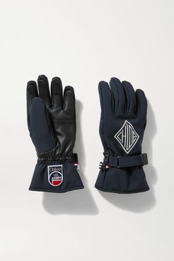 Fusalp Embroidered Shell And Leather Ski Gloves - Navy