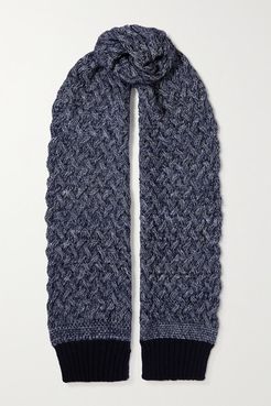 Cable-knit Mélange Wool-blend Scarf - Navy