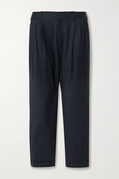 Montana Pleated Wool-blend Twill Tapered Pants - Midnight blue
