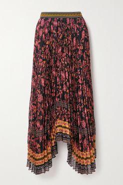 Alice Olivia - Katz Asymmetric Pleated Floral-print Crepe Skirt - Burgundy