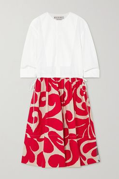 Printed Cotton-poplin Midi Shirt Dress - Red