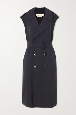 Belted Double-breasted Wool-gabardine Trench Coat - Navy