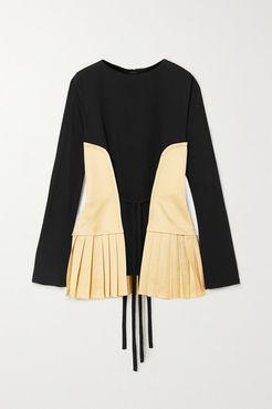 Pleated Canvas And Crepe Blouse - Black