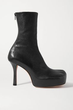 Leather Platform Ankle Boots - Black