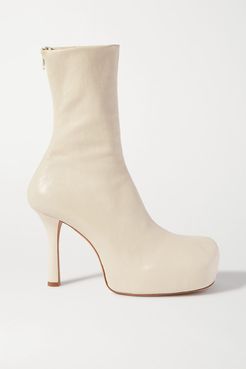 Leather Platform Ankle Boots - Cream