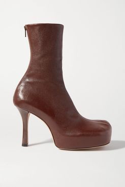 Leather Platform Ankle Boots - Brown