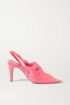 Crinkled Glossed-leather Slingback Pumps - Pink