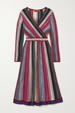 Wrap-effect Striped Crochet-knit Dress - Pink