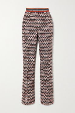 Crochet-knit Straight-leg Pants - Gray green