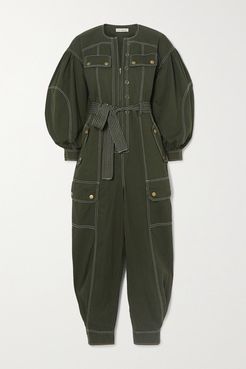 Stearling Belted Cotton-twill Jumpsuit - Dark green