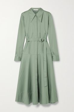 Belted Cotton-poplin Midi Shirt Dress - Gray green