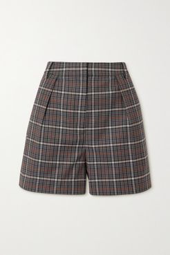 Gabe Pleated Checked Woven Shorts - Gray