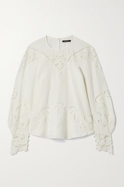 Emmett Guipure Lace-trimmed Embroidered Linen Blouse - Ivory