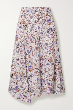 Cacia Pleated Printed Silk-blend Crepe De Chine Midi Skirt - Pink