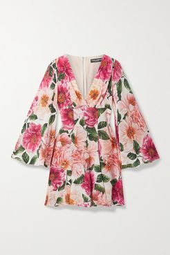 Floral-print Silk Crepe De Chine Mini Dress - Pink