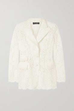 Satin-trimmed Corded Lace Blazer - White
