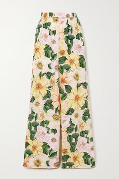 Floral-print Silk-blend Wide-leg Pants - Yellow