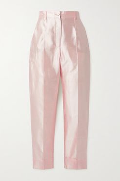 Silk-shantung Tapered Pants - Pastel pink