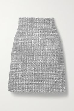 Frayed Metallic Tweed Mini Skirt - Gray
