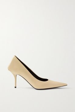 Square Knife Leather Pumps - Beige