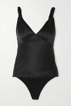 Livia Silk-satin And Stretch-tulle Bodysuit - Black