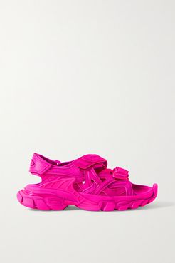 Track Logo-detailed Leather And Rubber Sandals - Fuchsia