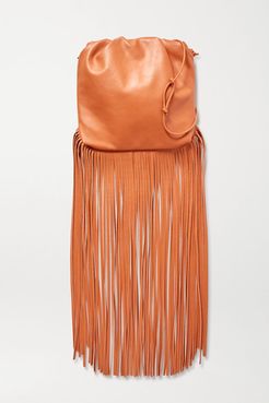 The Fringe Pouch Gathered Leather Shoulder Bag - Light brown