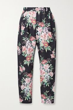 Bellitude Floral-print Linen Tapered Pants - Navy