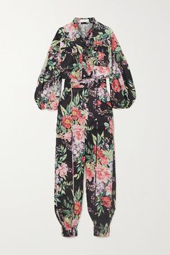 Bellitude Floral-print Linen Jumpsuit - Navy