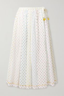 Bellitude Tasseled Paneled Polka-dot Cotton-voile Midi Skirt - Ivory