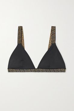 Greca Jacquard-trimmed Triangle Bikini Top - Black