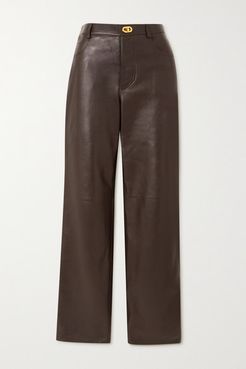 Leather Straight-leg Pants - Brown