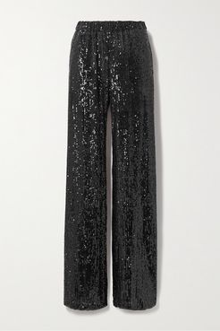Sequined Knitted Wide-leg Pants - Black