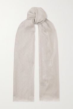 Crystal-embellished Cashmere-blend Scarf - White
