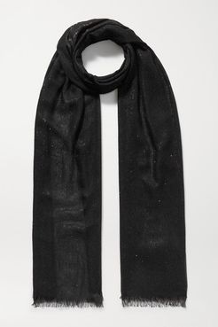 Crystal-embellished Metallic Cashmere-blend Scarf - Black