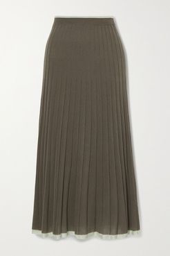 Pleated Stretch-tencel Midi Skirt - Light brown