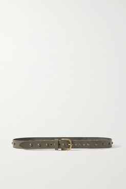 Zalo Studded Leather Belt - Army green